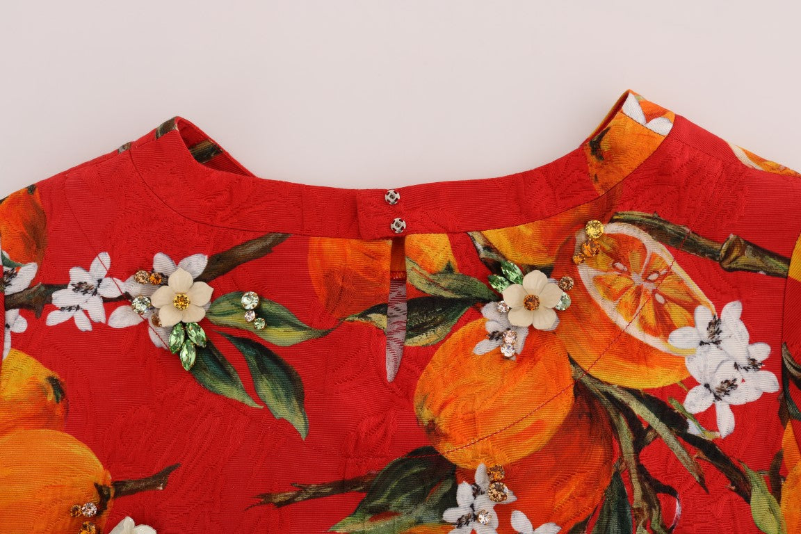 Dolce & Gabbana Orange Print Crystal-Embellished Blouse - PreLoved & Luxe