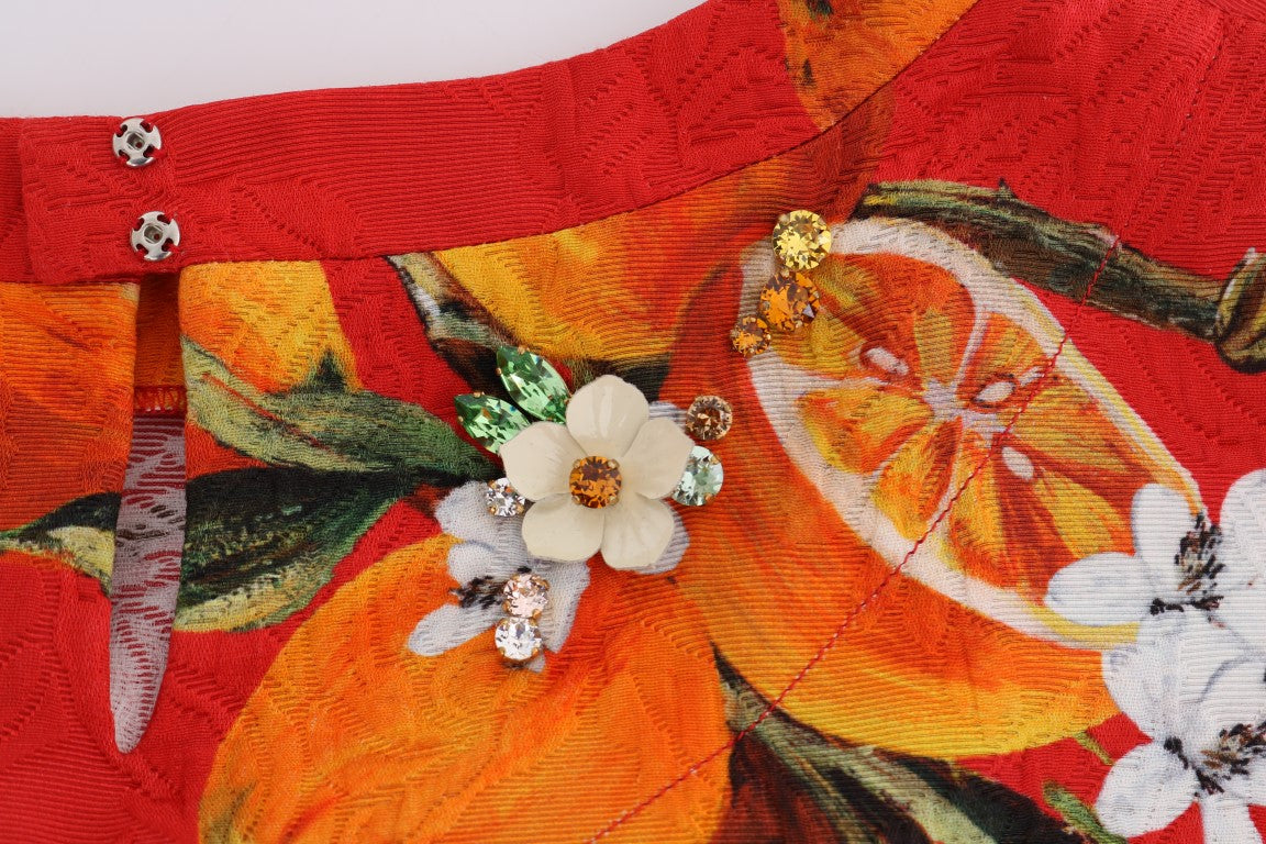 Dolce & Gabbana Orange Print Crystal-Embellished Blouse - PreLoved & Luxe