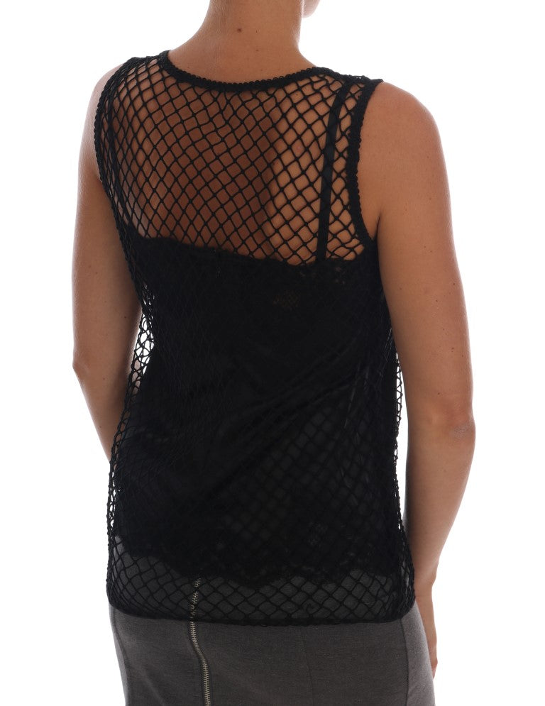 Dolce & Gabbana Black Silk Mesh Floral Lace Top - PreLoved & Luxe