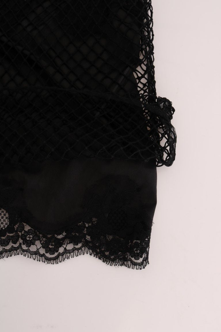 Dolce & Gabbana Black Silk Mesh Floral Lace Top - PreLoved & Luxe