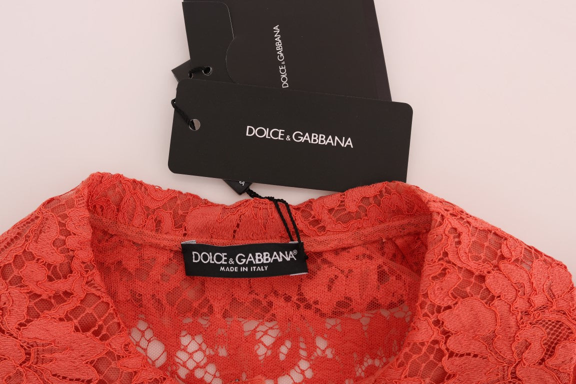 Dolce & Gabbana Orange Crystal Buttons Floral Lace Blouse - PreLoved & Luxe