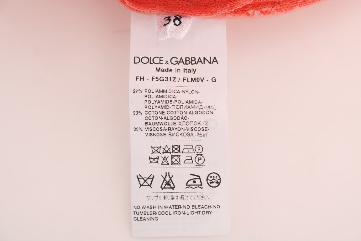 Dolce & Gabbana Orange Crystal Buttons Floral Lace Blouse - PreLoved & Luxe