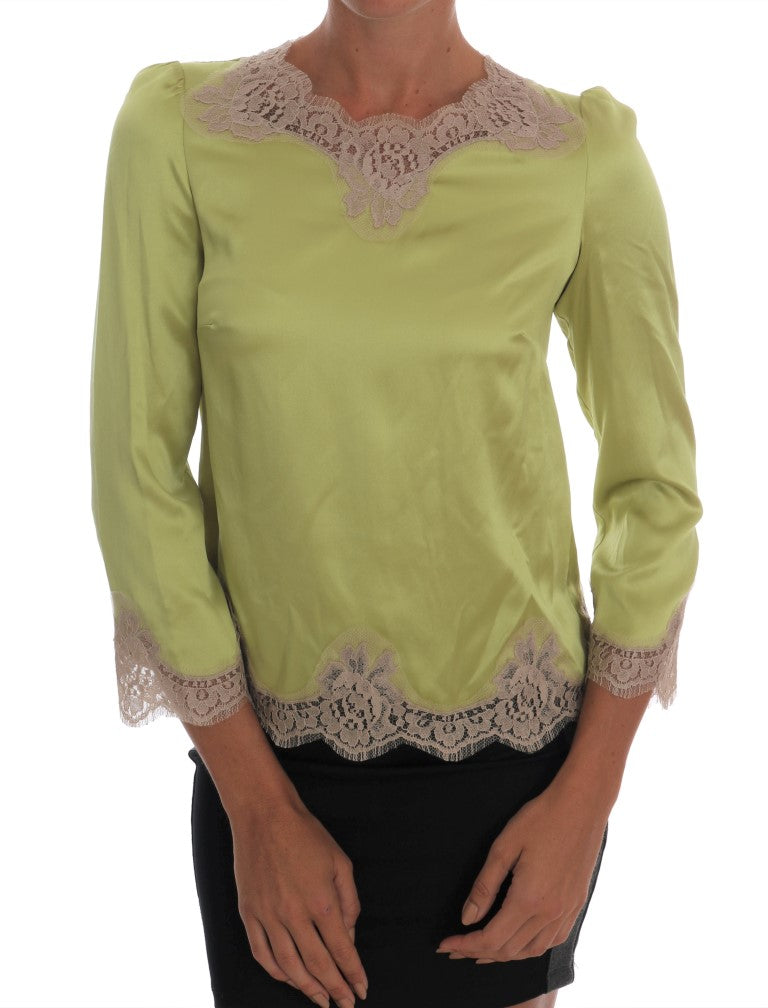Dolce & Gabbana Green Silk Stretch Blouse Top - PreLoved & Luxe