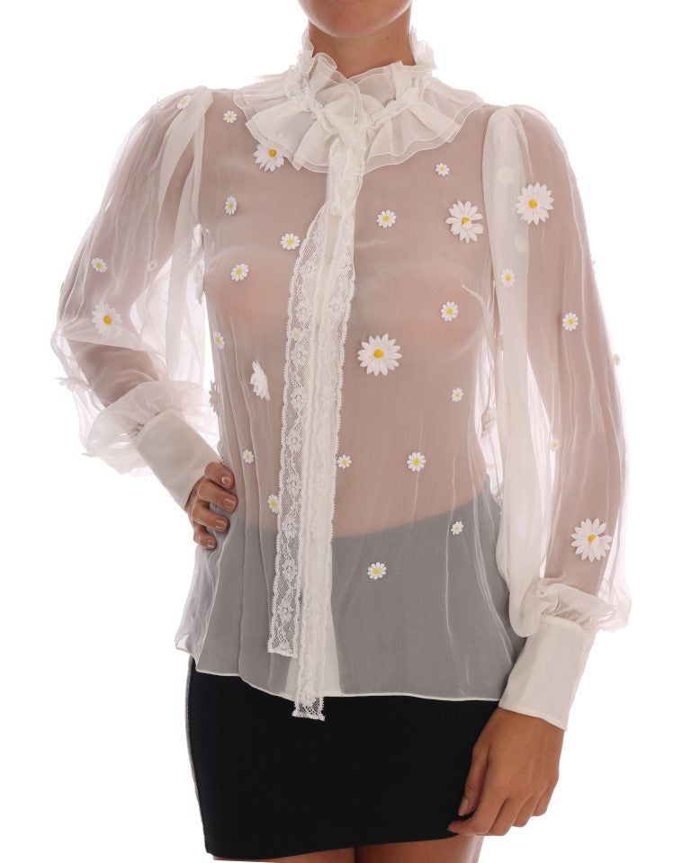 Dolce & Gabbana White Daisy Applique Silk Shirt - PreLoved & Luxe