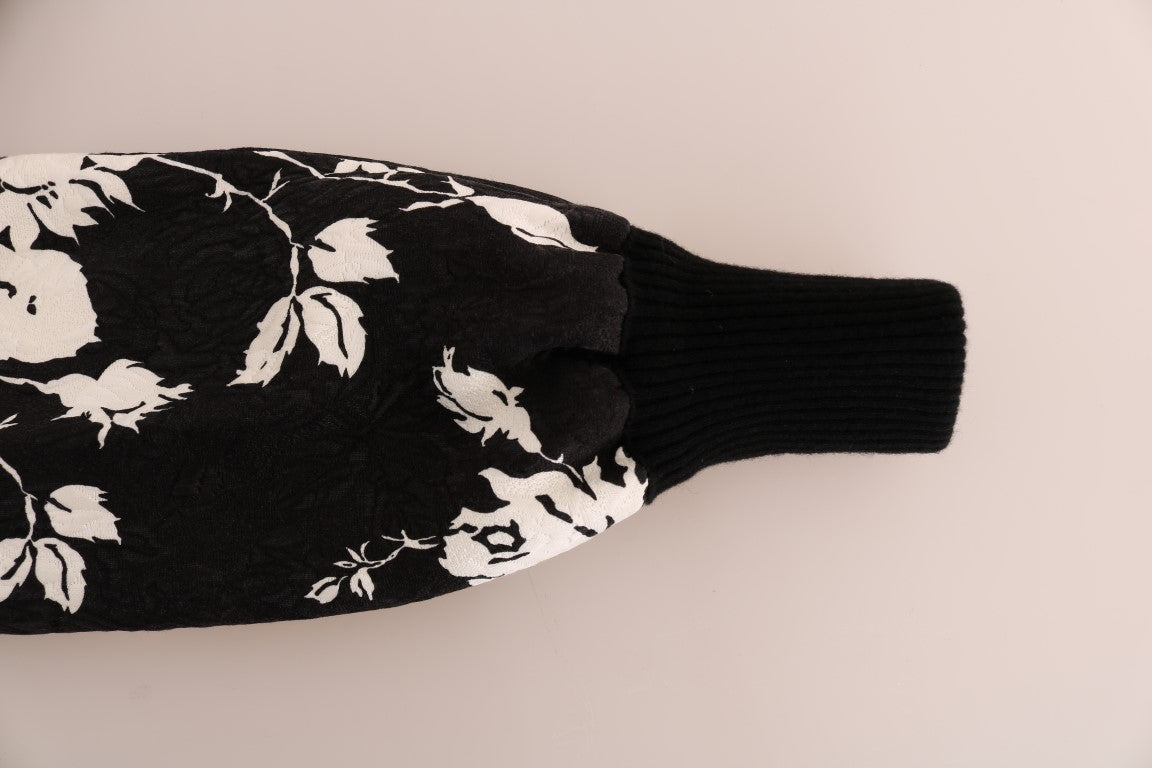 Dolce & Gabbana Black Fur Floral Brocade Zipper Sweater - PreLoved & Luxe