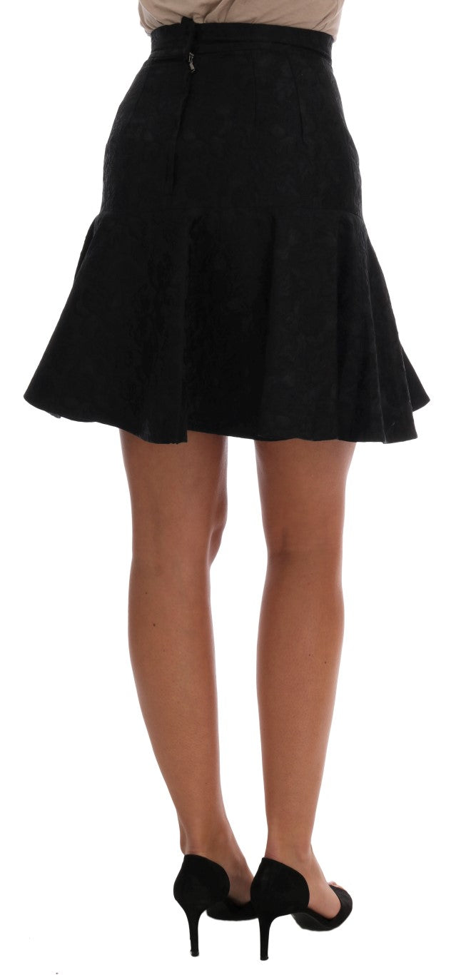 Dolce & Gabbana Black Floral Jacquard Silk A-Line Skirt - PreLoved & Luxe
