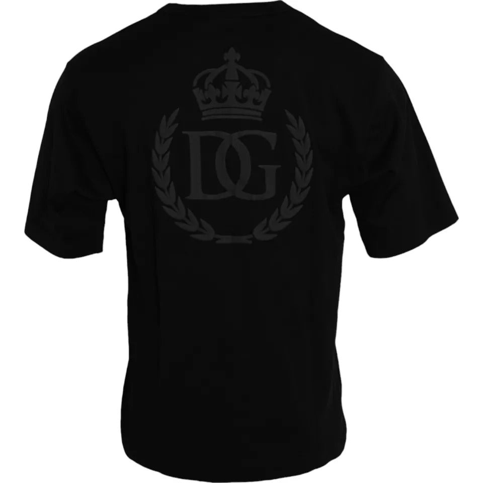 Dolce & Gabbana Black Logo Emsed Cotton Crew Neck T-shirt