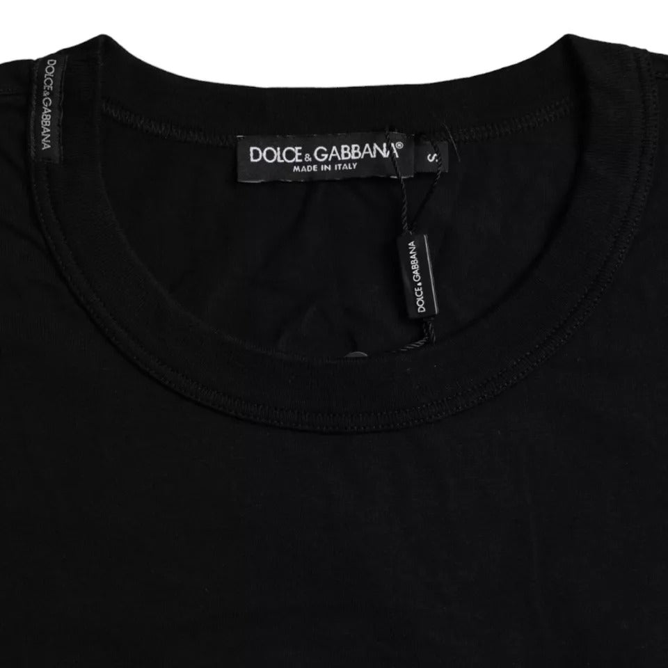 Dolce & Gabbana Black Logo Emsed Cotton Crew Neck T-shirt