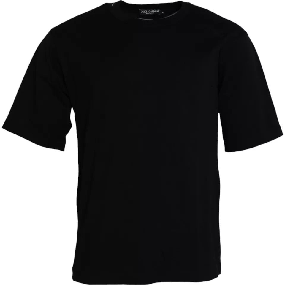 Dolce & Gabbana Black Logo Emsed Cotton Crew Neck T-shirt