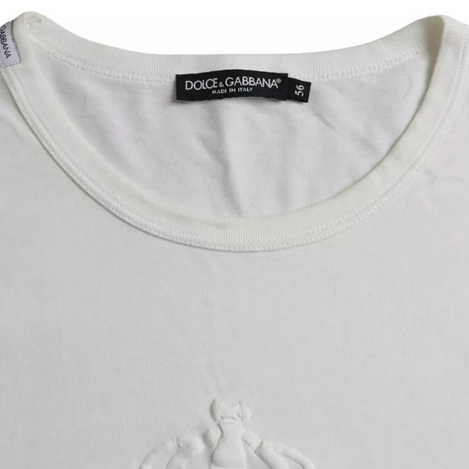 Dolce & Gabbana White Logo Emsed Cotton Crewneck T-shirt