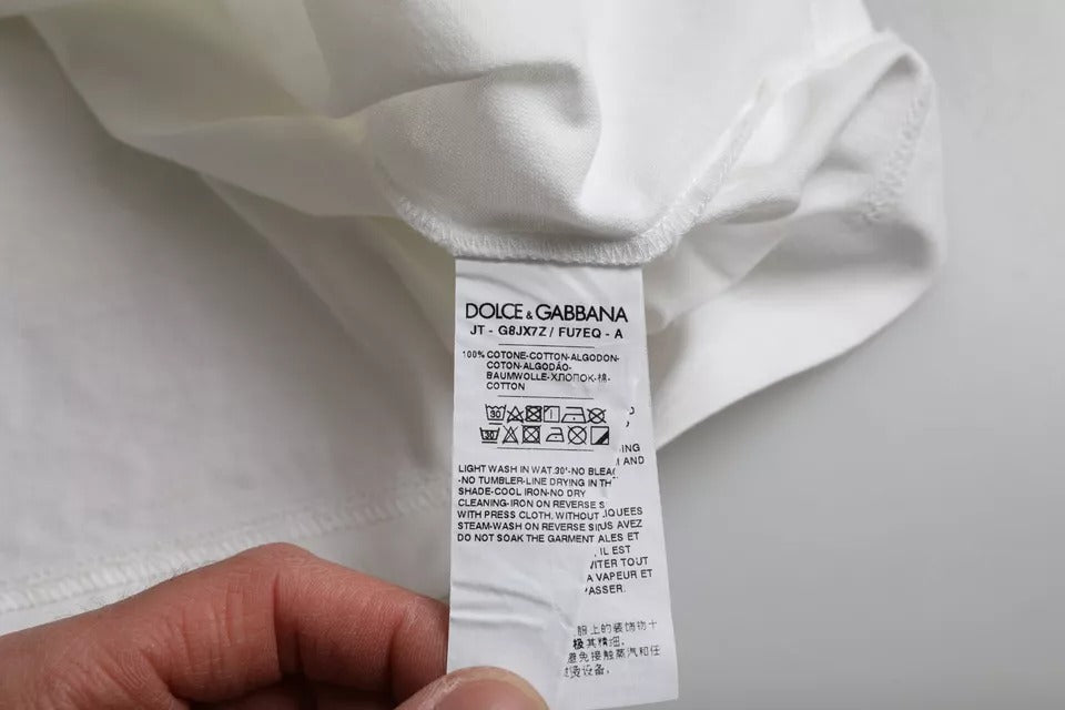 Dolce & Gabbana White Logo Emsed Cotton Crewneck T-shirt