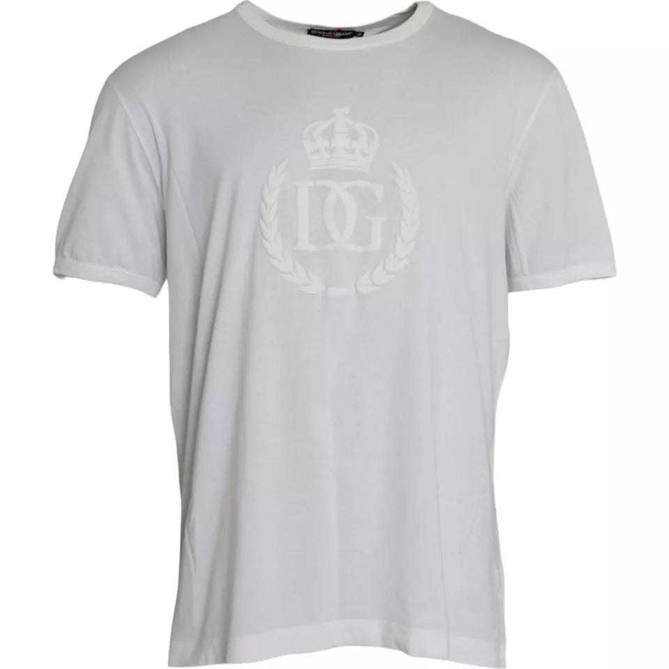 Dolce & Gabbana White Logo Emsed Cotton Crewneck T-shirt