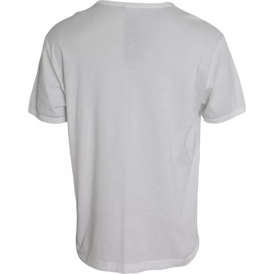 Dolce & Gabbana White Logo Emsed Cotton Crewneck T-shirt