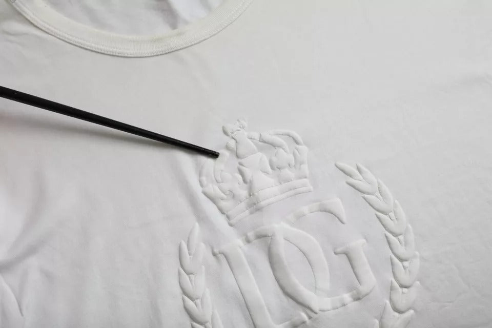 Dolce & Gabbana White Logo Emsed Cotton Crewneck T-shirt