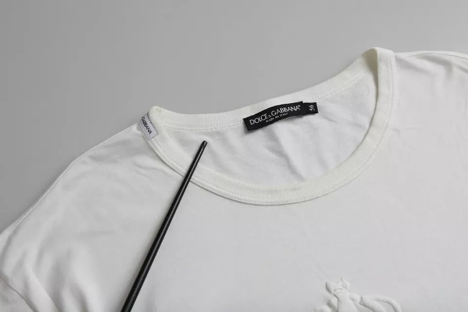 Dolce & Gabbana White Logo Emsed Cotton Crewneck T-shirt