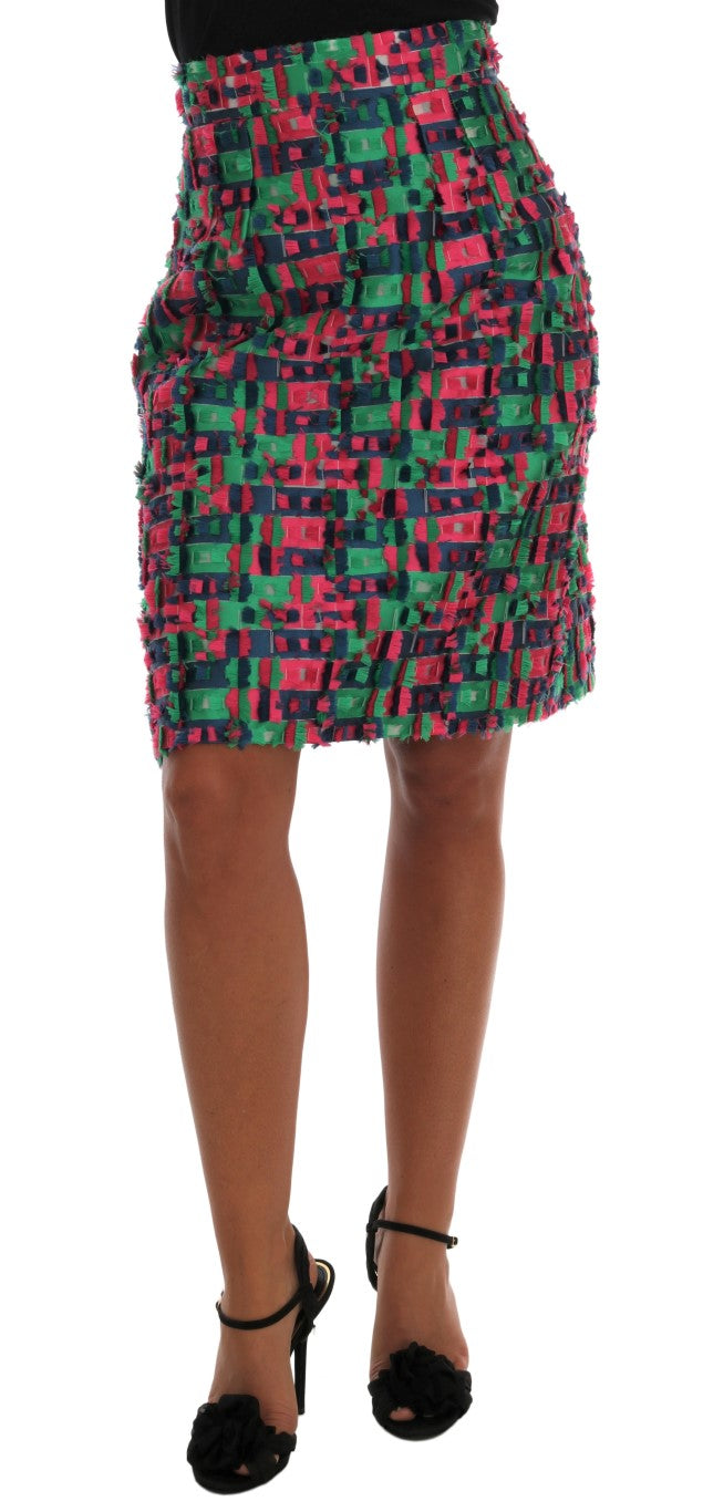 Dolce & Gabbana Pink Green Jacquard Pencil Skirt - PreLoved & Luxe