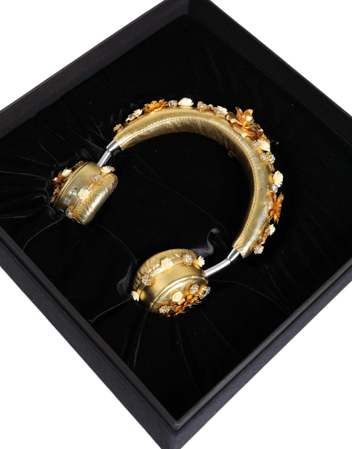 Dolce & Gabbana Gold Leather Floral Crystal Angel Headset Headphones