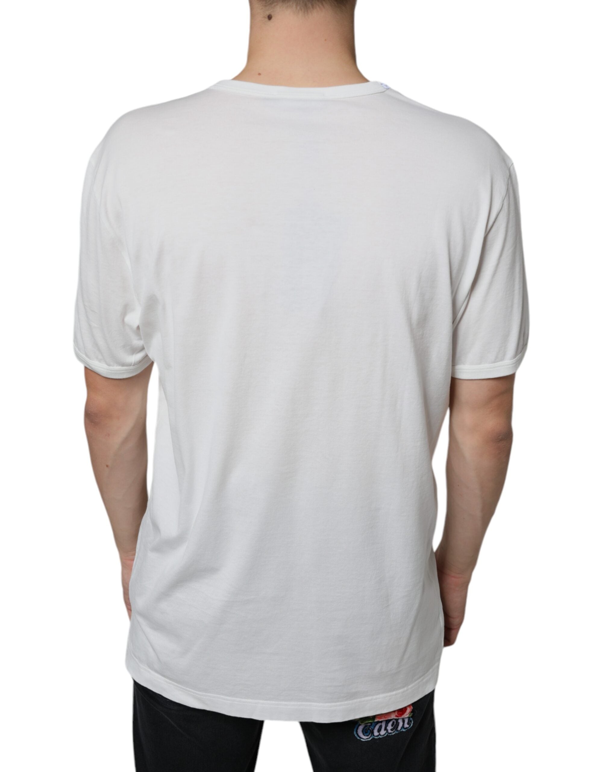 Dolce & Gabbana White Logo Emsed Cotton Crewneck T-shirt