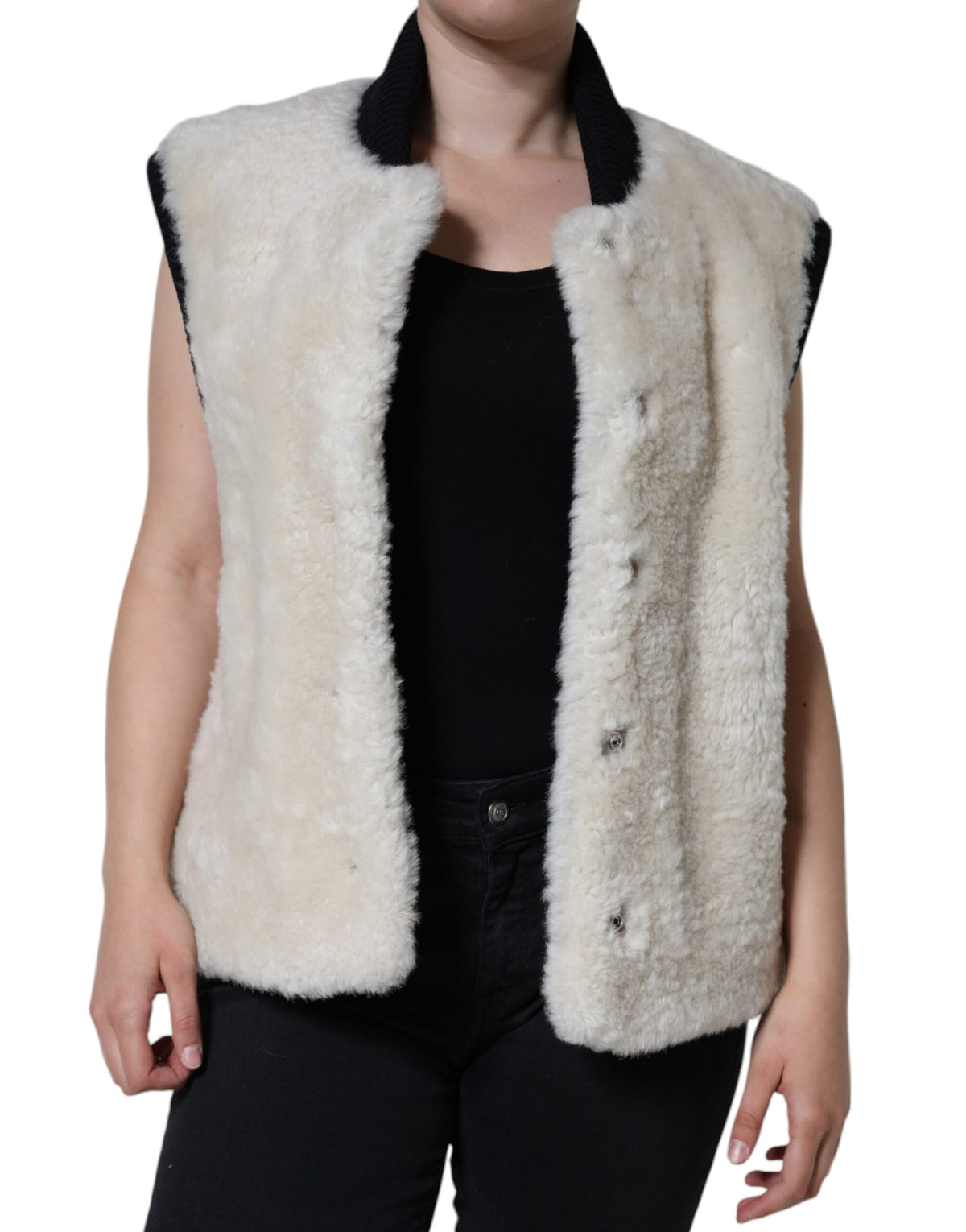 New Burberry White WARRENFORD Shearling Leather Vest Coat Jacket