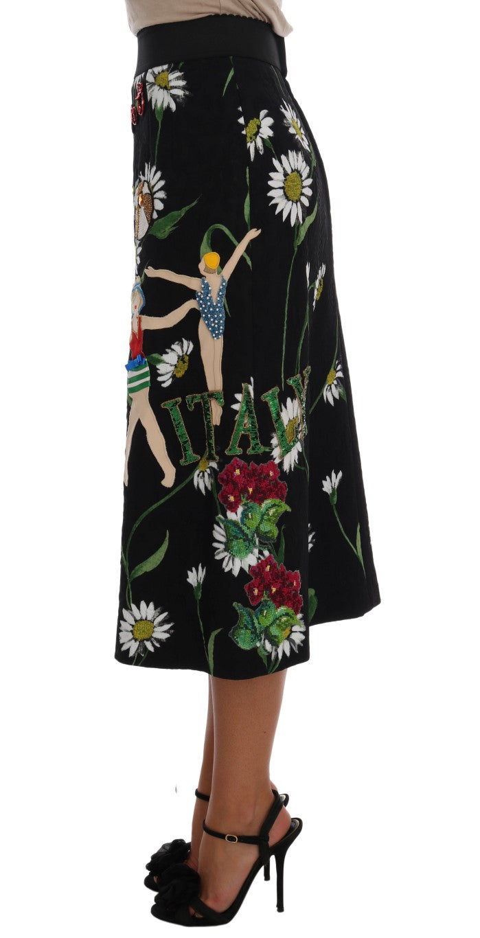 Dolce & Gabbana Black Embellished Daisy Brocade Skirt - PreLoved & Luxe