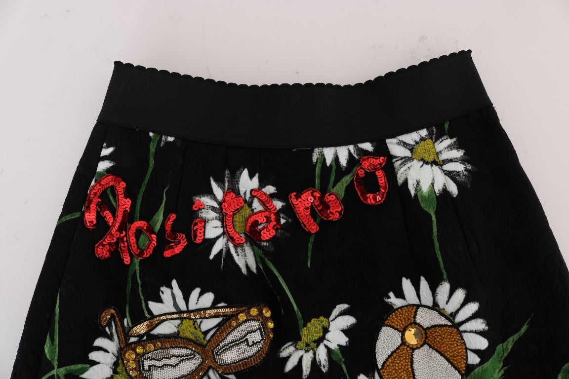 Dolce & Gabbana Black Embellished Daisy Brocade Skirt - PreLoved & Luxe