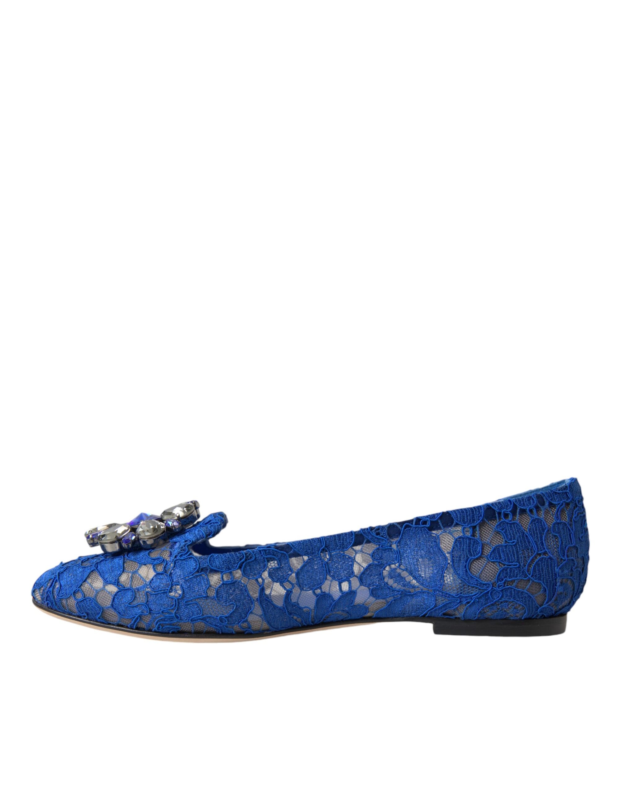 Dolce & Gabbana Blue Lace Crystal Ballet Flats