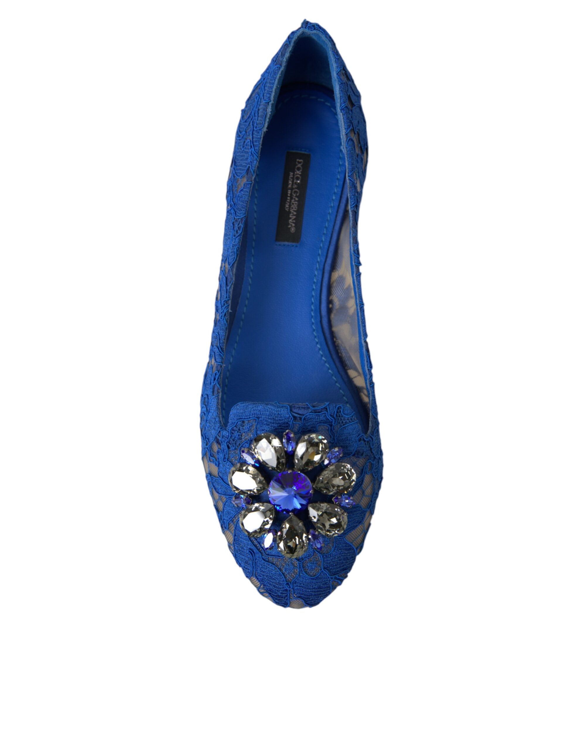 Dolce & Gabbana Blue Lace Crystal Ballet Flats