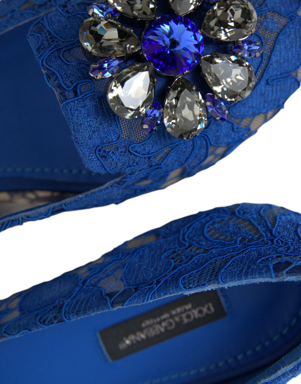 Dolce & Gabbana Blue Lace Crystal Ballet Flats