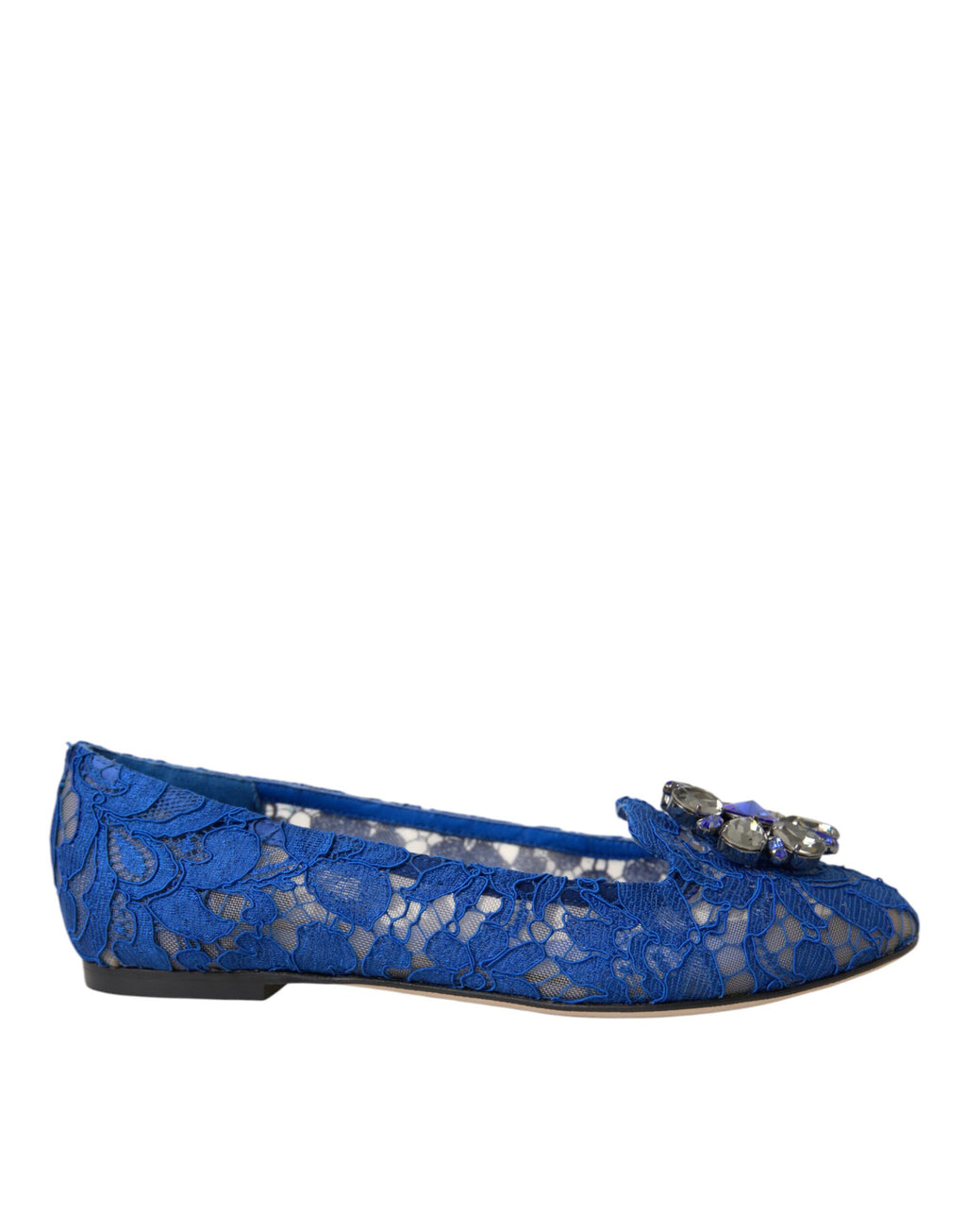 Dolce & Gabbana Blue Lace Crystal Ballet Flats