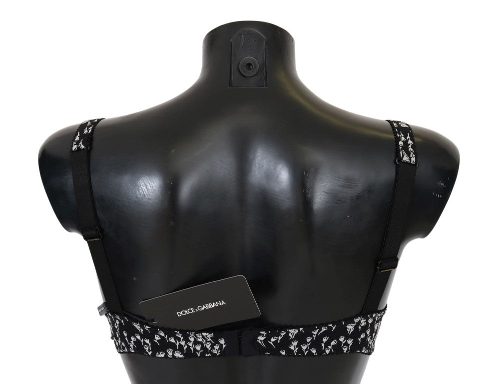 Dolce & Gabbana Black Silk White Lace Stretch Underwear Bra