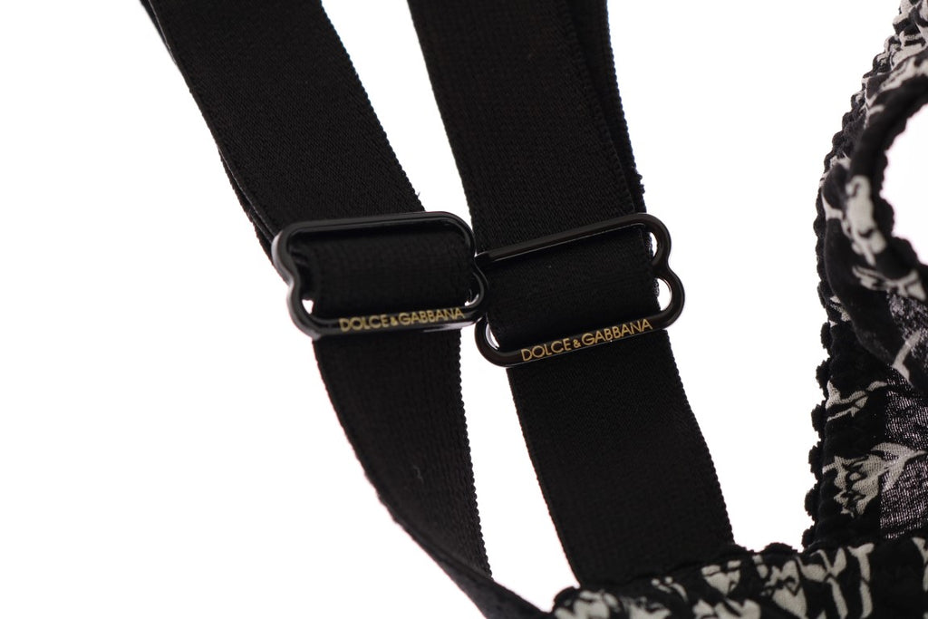 Dolce & Gabbana Black Silk White Lace Stretch Underwear Bra