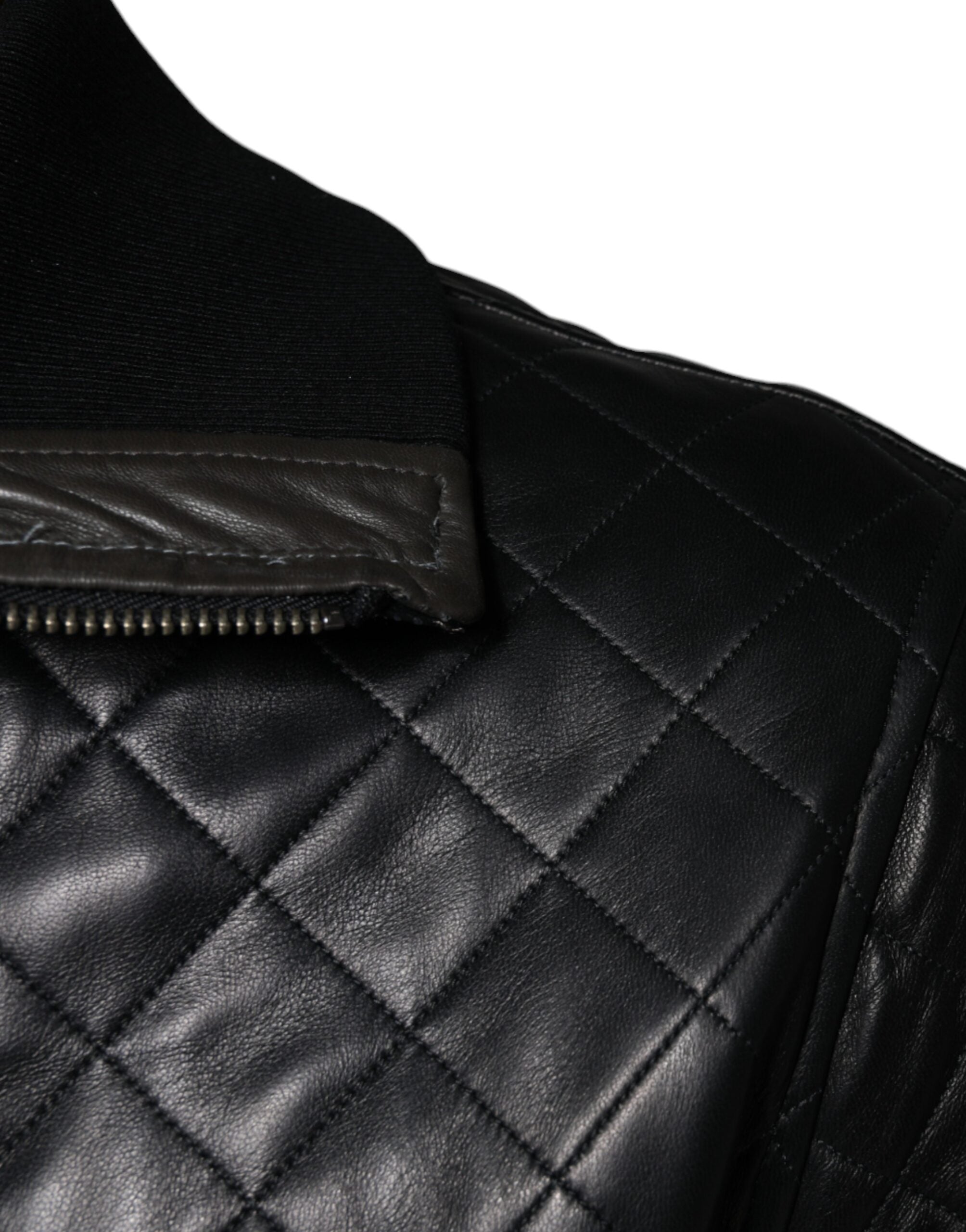 Dolce & Gabbana Black  LeatherQuilted Full Zip Jacket