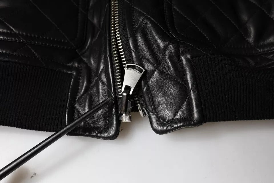 Dolce & Gabbana Black  LeatherQuilted Full Zip Jacket