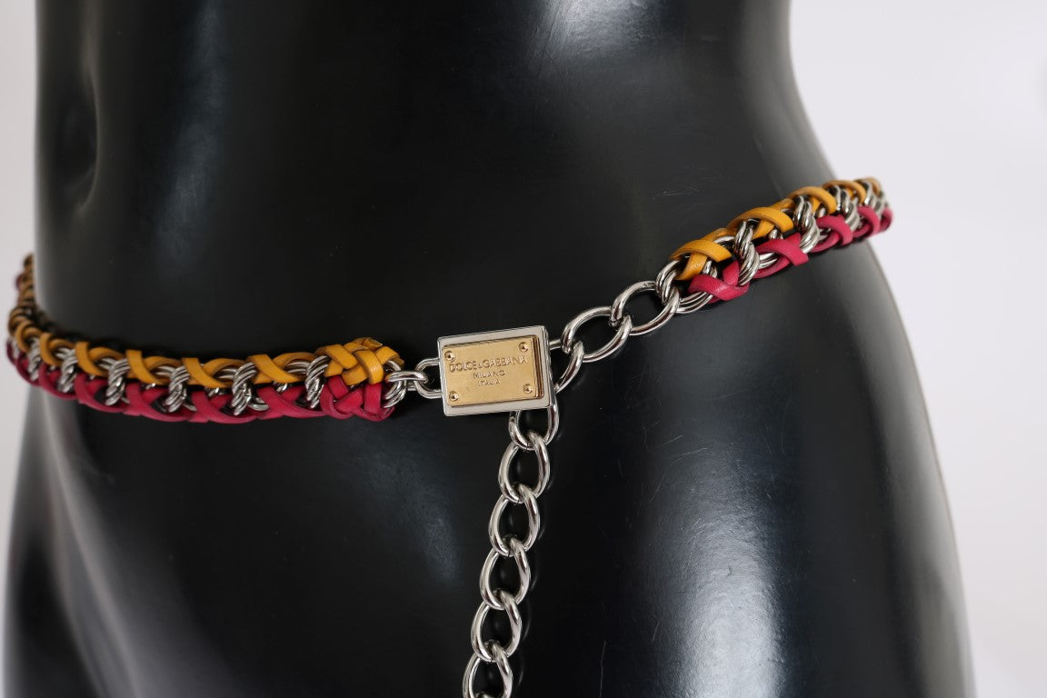 Dolce & Gabbana Red Yellow Leather Crystal Belt - PreLoved & Luxe