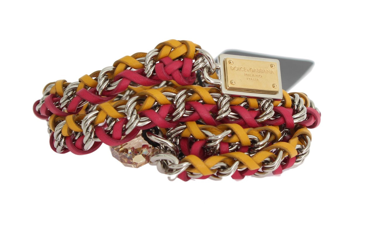Dolce & Gabbana Red Yellow Leather Crystal Belt - PreLoved & Luxe
