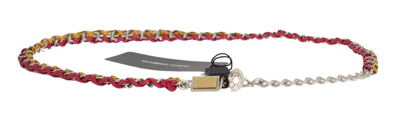 Dolce & Gabbana Red Yellow Leather Crystal Belt - PreLoved & Luxe