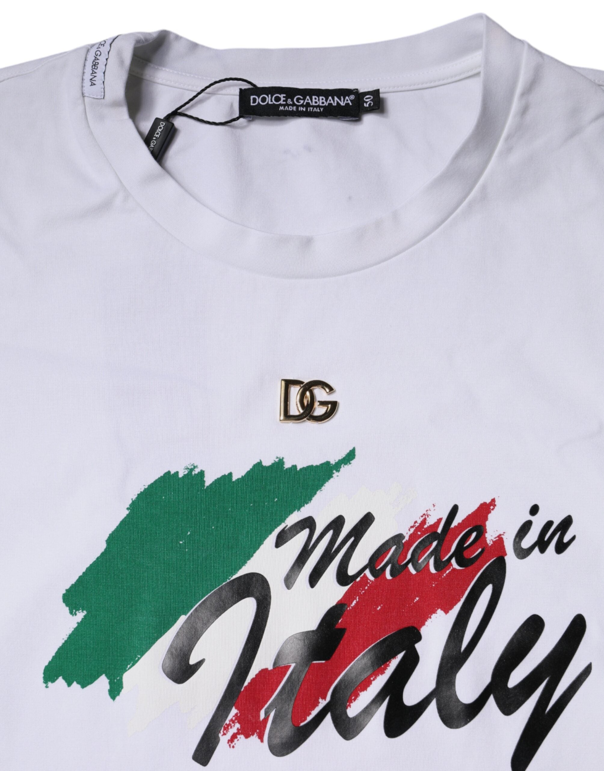 Pre-Owned Dolce & Gabbana White Graphic Print Cotton Crew Neck T-shirt
