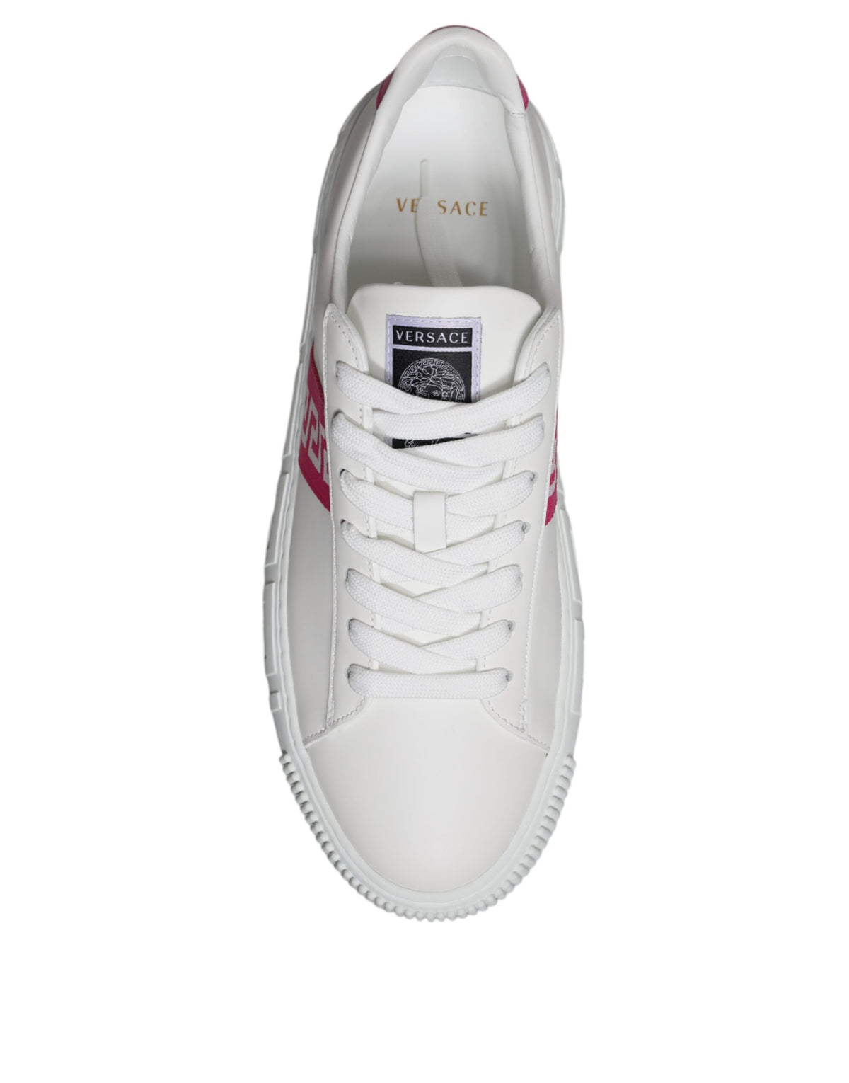 New Versace White Pink Greca Print Platform Low Top Sneakers Shoes