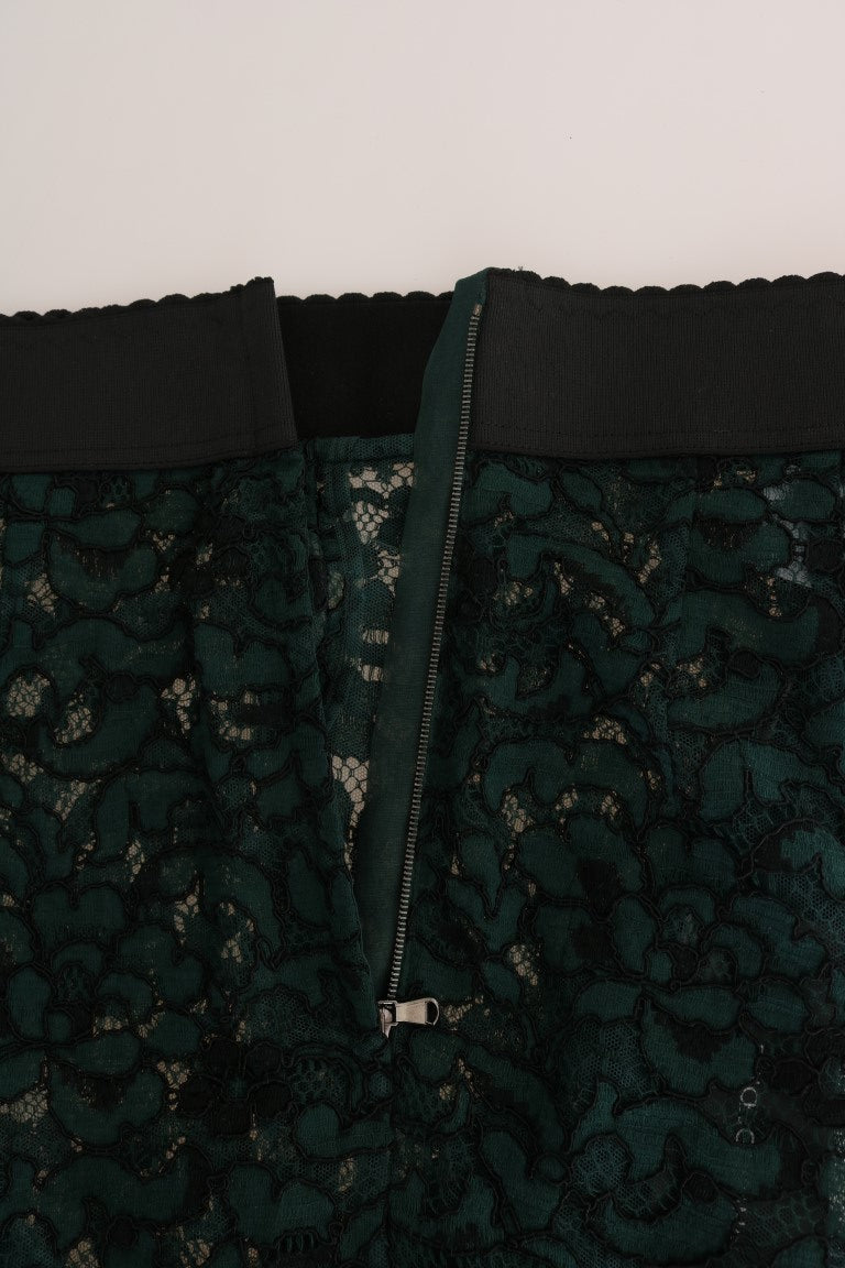 Dolce & Gabbana Green Floral Lace Leggings Pants - PreLoved & Luxe