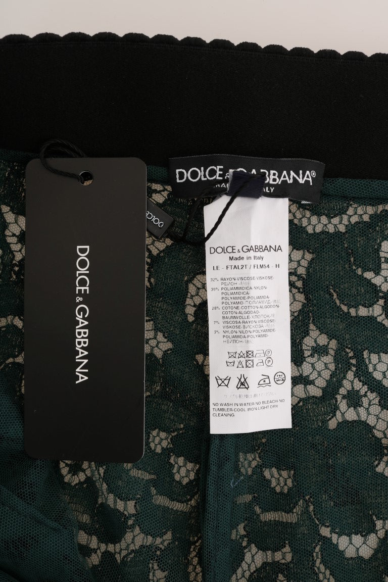 Dolce & Gabbana Green Floral Lace Leggings Pants - PreLoved & Luxe