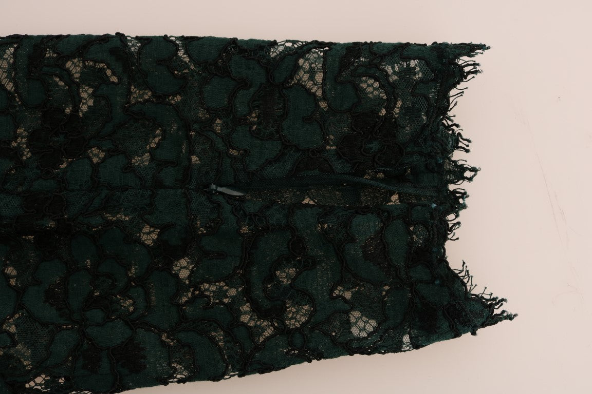 Dolce & Gabbana Green Floral Lace Leggings Pants - PreLoved & Luxe