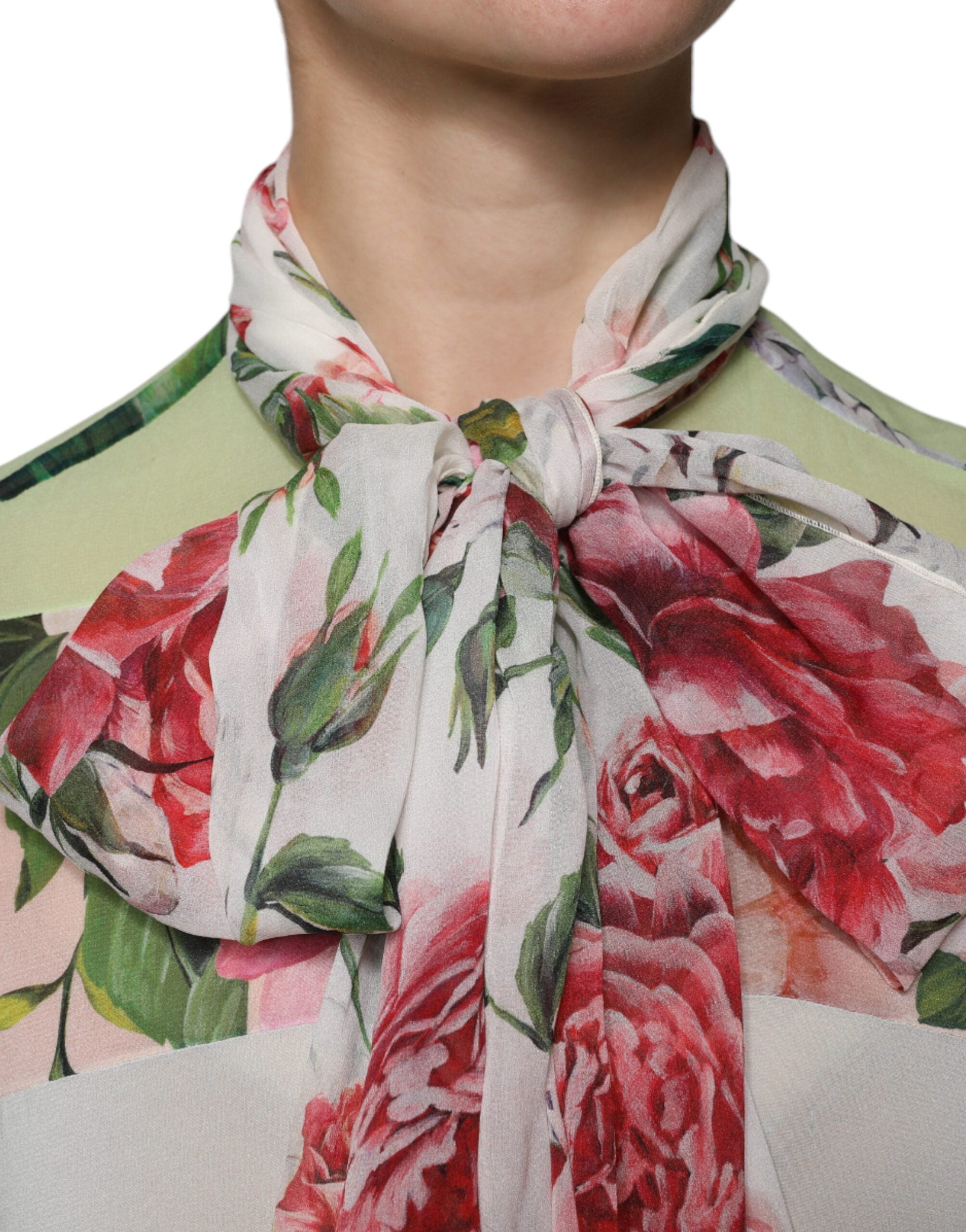 Pre-Owned Dolce & Gabbana Multicolor Floral Patchwork Ascot Collar Top