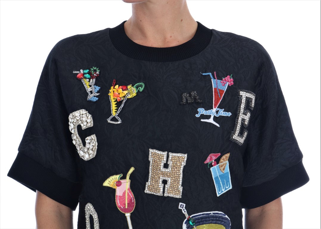 Dolce & Gabbana Black Brocade Cocktail Crystal Sweater - PreLoved & Luxe