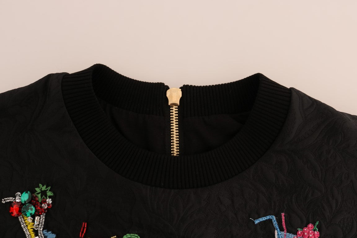 Dolce & Gabbana Black Brocade Cocktail Crystal Sweater - PreLoved & Luxe
