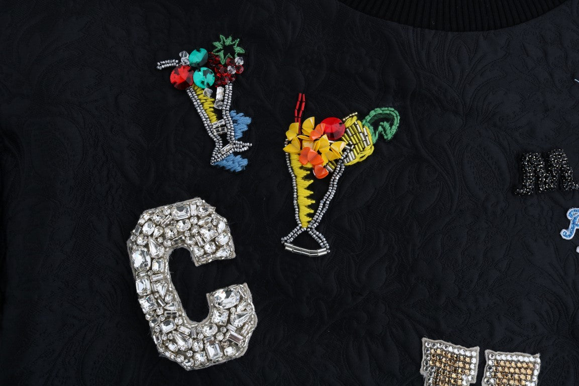 Dolce & Gabbana Black Brocade Cocktail Crystal Sweater - PreLoved & Luxe