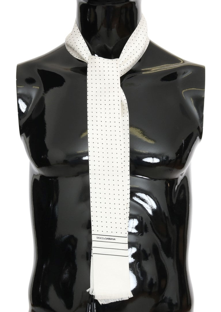 Dolce & Gabbana White Polka Dotted Silk Skinny Scarf - PreLoved & Luxe