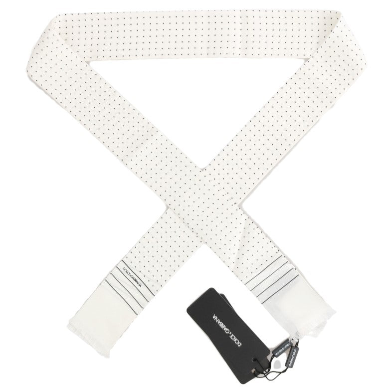 Dolce & Gabbana White Polka Dotted Silk Skinny Scarf - PreLoved & Luxe