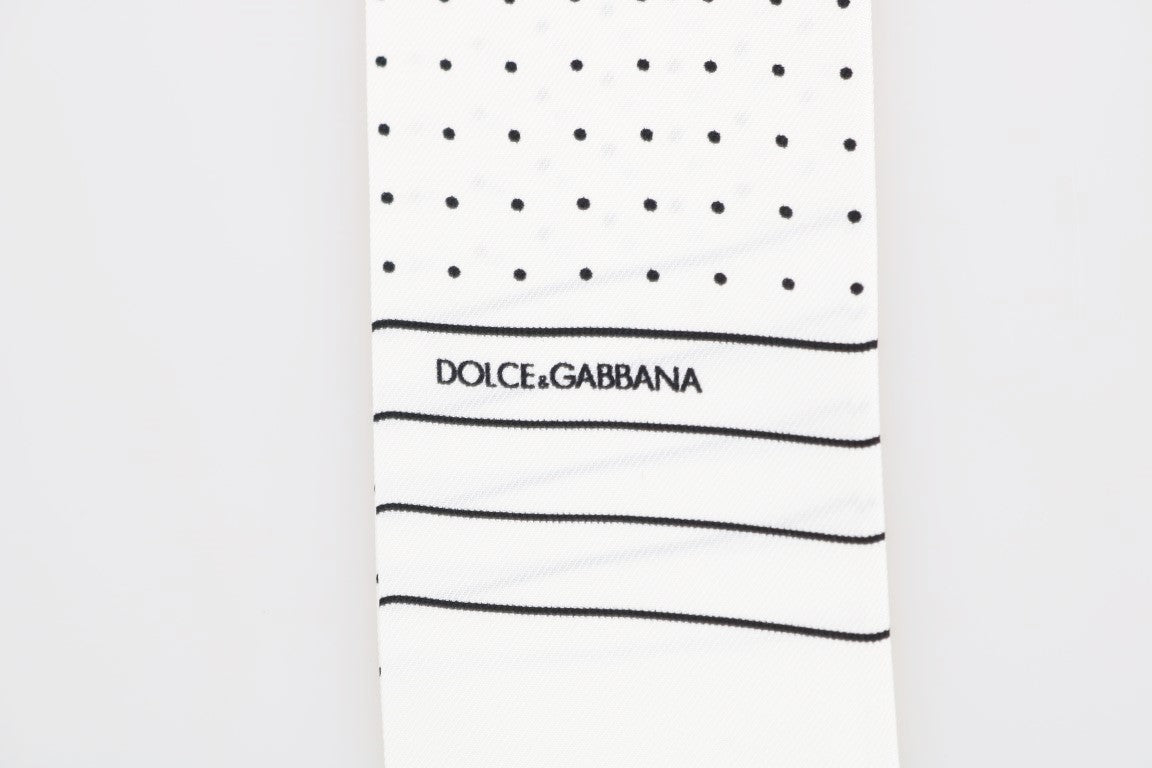 Dolce & Gabbana White Polka Dotted Silk Skinny Scarf - PreLoved & Luxe