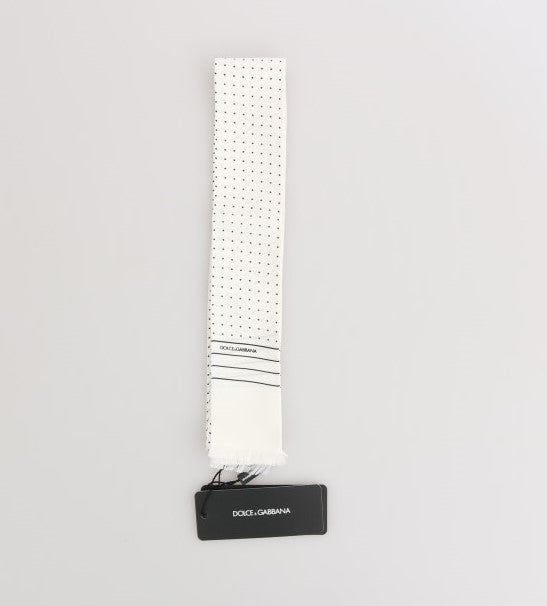 Dolce & Gabbana White Polka Dotted Silk Skinny Scarf - PreLoved & Luxe
