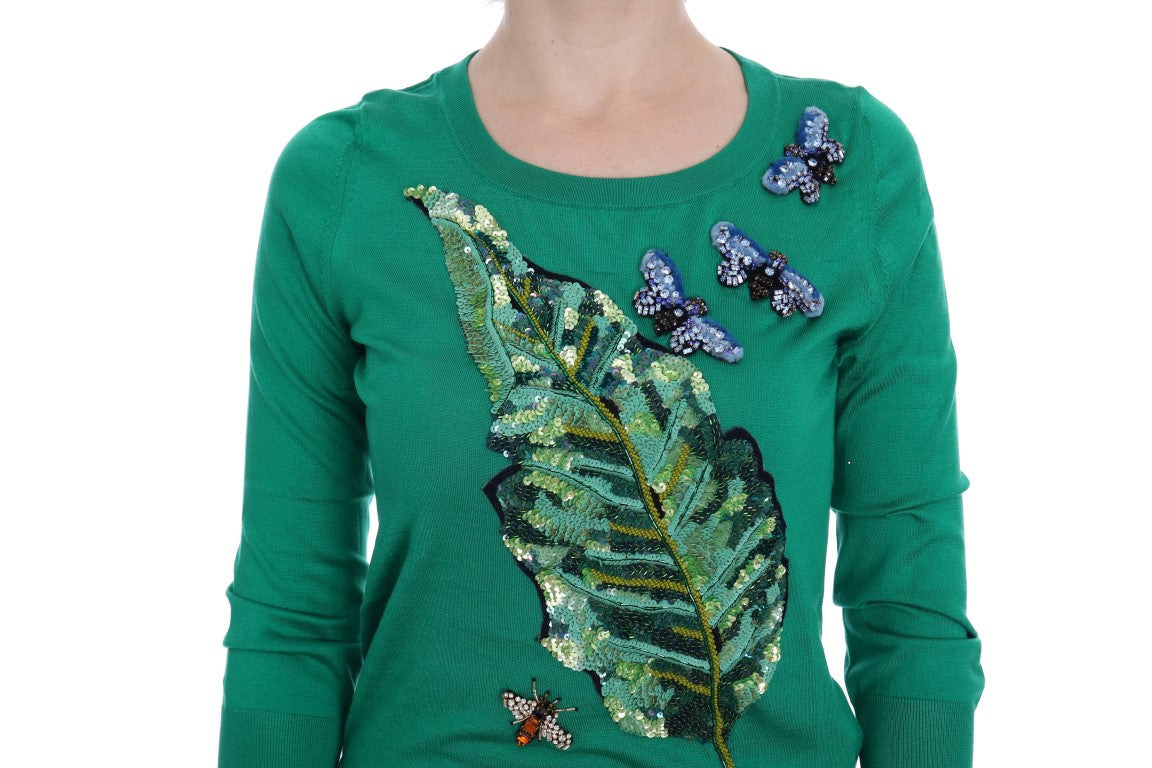 Dolce & Gabbana Green Silk Crystal Banana Sweater - PreLoved & Luxe